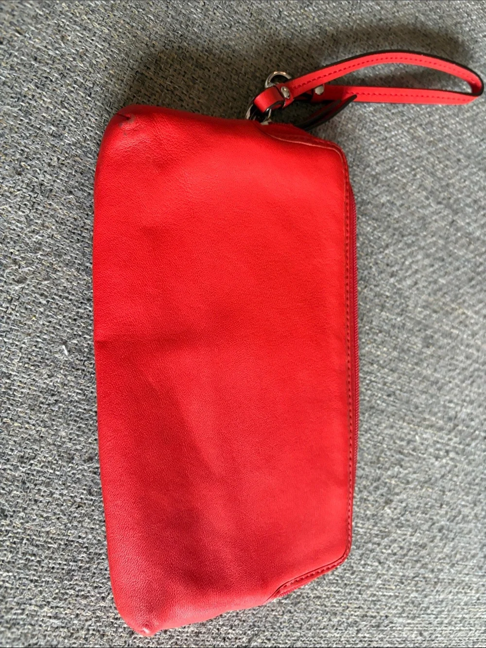 Coach Red Leather Wristlet Clutch with Zip Pocket